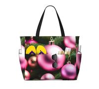 OAZCVBNN Pink Christmas Ball Print Borsa riutilizzabile elegante estate leggera vacanza picnic palestra campeggio uso versatile