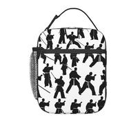 OAZCVBNN Silhouettes of Martial Arts Print Pratica Borsa termica per il pranzo riutilizzabile Tote Lavoro Picnic Casual Attività all'aperto