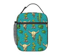 OAZCVBNN Simpatica borsa termica per il pranzo con stampa di cactus e teschio di toro, riutilizzabile, per lavoro, picnic, attività all'aperto