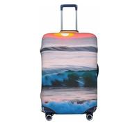 OAZCVBNN Sunset and Sunrise con stampa onde oceaniche mare valigia lavabile universale elastico bagagli protezione viaggio manica accessorio, Nero , S, Bagaglio a mano