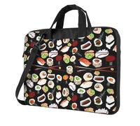 OAZCVBNN Sushi giapponese stampa nera versatile borsa per computer portatile elegante custodia per laptop con opzioni di borsa a tracolla messenger, Nero , 14 inch