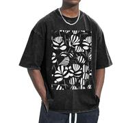 OAZCVBNN T-shirt oversize a righe bianche nere con stampa a fiori vestibilità classica a maniche corte per rilassarsi a casa in viaggio in palestra allenamenti, Nero , S