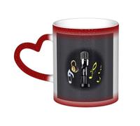 OAZCVBNN Tazza in ceramica con stampa di note musicali e microfono con cielo stellato, cambia colore, idea regalo per tutti i giorni, per compleanno, anniversario