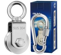 OBA M48 Puleggia Carrucola, Puleggia per Corde, Puleggia Palestra Inox 304, Puleggia Carrucola con Cuscinetti, Singola Puleggia Gru Girevole Gancio Singola Ruolo Puleggia Carico 200KG