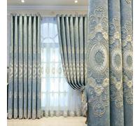 ObaBO Tenda a Pannello in ciniglia, Tenda a Pannello a Doppio Strato Ricamata Floreale Jacquard in Stile Europeo per Camera da Letto e Soggiorno, 1 Pannello,Light Blue-138 * 84in