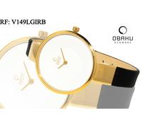 Obaku V149LGIRB Sportivo Orologio Acciaio Inox Dorato Con Cinturino IN Pelle