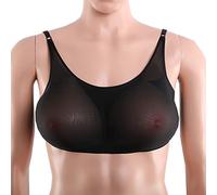 OBASDFD 1 Pair Triangular Silicone Fake Boobs with Underwear Set Crossdressing Breasts Crossdressers Transgender Prosthetic Bra Comfortable Stretch Fabric Mesh black-400g(Black,500g)