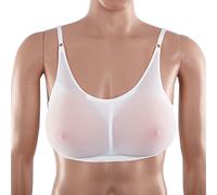 OBASDFD 1 Pair Triangular Silicone Fake Boobs with Underwear Set Crossdressing Breasts Crossdressers Transgender Prosthetic Bra Comfortable Stretch Fabric Mesh black-400g(White,1000g)