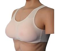 OBASDFD 1 Pair Triangular Silicone Fake Breasts with Underwear Set Boobs Crossdressing Crossdressers Transgender Prosthetic Bra Comfortable Stretch Fabric Mesh White-400g(Flesh,1400g)