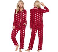 OBASDFD 2026 Materiali Eleganti da Donna in Due Pezzi: Set di Abiti for Coppie con Tessuto Morbido Stampa Cuori for Un Comfort Rilassante Tutto Il Giorno(Red,L)
