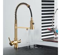 OBASDFD 3-in-1 Pull-Down Kitchen Faucet with Water Filter, 360° Swivel Brass Spout, Brushed Nickel Finish, Single Hole Deck Mounted Design(Brushed Gold)