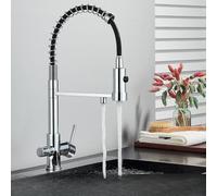 OBASDFD 3-in-1 Pull-Down Kitchen Faucet with Water Filter, 360° Swivel Brass Spout, Brushed Nickel Finish, Single Hole Deck Mounted Design(Chrome)
