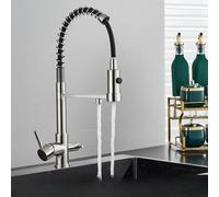OBASDFD 3-in-1 Pull-Down Kitchen Faucet with Water Filter, 360° Swivel Brass Spout, Brushed Nickel Finish, Single Hole Deck Mounted Design(Brushed Nickel)