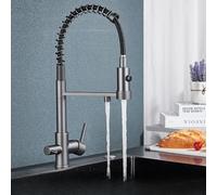 OBASDFD 3-in-1 Pull-Down Kitchen Faucet with Water Filter, 360° Swivel Brass Spout, Brushed Nickel Finish, Single Hole Deck Mounted Design(Gun Grey Color)