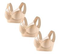 OBASDFD 3PC Women's Large Strapless Lace Tank Top Underwear Thin Side Pleated Bust Lift Adjustable Bra, Pink, L(Beige,3XL)