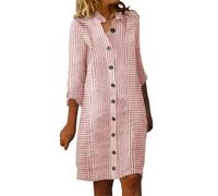 OBASDFD Abito Camicia Casual Ampio con Bottoni Automatici Righe(Red,S)