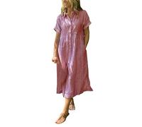 OBASDFD Abito Camicia da Donna con Risvolto Righe T-Shirt Midi Bottoni Tasche Funzionali Estive