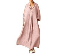 OBASDFD Abito Camicia Maxi con Scollo Incrociato Linea Lunga Maniche da Donna Figura Intera