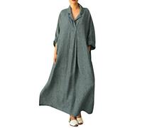 OBASDFD Abito Camicia Maxi con Scollo Incrociato Linea Lunga Maniche da Donna Figura Intera