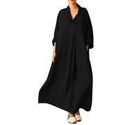 OBASDFD Abito Camicia Maxi con Scollo Incrociato Linea Lunga Maniche da Donna Figura Intera