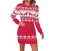 OBASDFD Abito casual a maniche lunghe aderente in maglia autunno inverno partito usura da sera comodo tessuto elastico, Rosa acceso, XXL