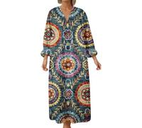 OBASDFD Abito casual a maniche lunghe con stampa floreale da donna per tutti i giorni e comodo, vestibilità ampia, maxi per primavera, estate e autunno, scuro, Verde scuro, L