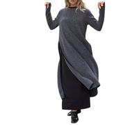 OBASDFD Abito casual a tunica in maglia con bordo in pizzo floreale e maniche lunghe e pile per un comodo utilizzo in autunno e inverno, esercito, Grigio, XXL
