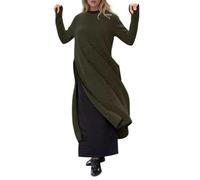 OBASDFD Abito casual a tunica in maglia con bordo in pizzo floreale e maniche lunghe e pile per un comodo utilizzo in autunno e inverno, esercito, Grigio, M