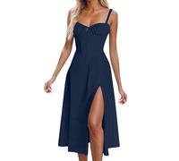 OBASDFD Abito casual da donna con scollo a V profondo sul retro con dettaglio cravatta confortevole da indossare tutti i giorni primaverile estate autunno vestito, Marina Militare, XXL