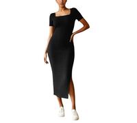 OBASDFD Abito casual da donna in maglia per primavera ed estate, elegante scollo quadrato, design semplice, versatile per l'uso quotidiano, perfetto per uno stile alla moda, Nero , L