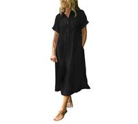 OBASDFD Abito Chemisier Righe con Risvolto T-Shirt Midi Bottoni Tasche Funzionali Estive