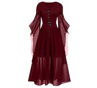 OBASDFD Abito da cocktail da donna, alla moda, gotico, anni '50, abito longuette incrociato, manica svasata, linea ad A, per feste, Rosso, XXL
