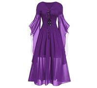 OBASDFD Abito da cocktail da donna, alla moda, gotico, anni '50, abito longuette incrociato, manica svasata, linea ad A, per feste, Nero , S