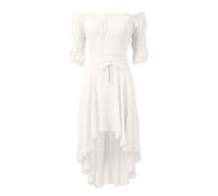 OBASDFD Abito da discoteca da donna, tinta unita, stile retrò, casual, midi, bianco, XL