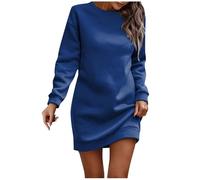OBASDFD Abito da donna casual a tinta unita con scollo rotondo e maniche lunghe per autunno e inverno, Blu, M