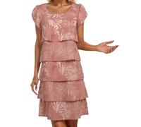 OBASDFD Abito da donna casual con stampa floreale con orlo a balze, elegante, girocollo, da indossare tutti i giorni, primavera, estate, autunno, gonna per torta, leggera, rosa chiaro, M