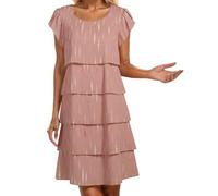OBASDFD Abito da donna casual con stampa floreale con orlo a balze, elegante, girocollo, da indossare tutti i giorni, primavera, estate, autunno, gonna per torta, leggera, rosa chiaro, XXL