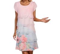OBASDFD Abito da donna casual con stampa floreale con orlo a più livelli elegante scollo rotondo da indossare tutti i giorni primavera estate autunno gonna torta moda, Viola, XXL