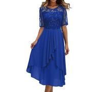 OBASDFD Abito da donna casual con stampa floreale in chiffon, a maniche corte, vestibilità larga, da sera, Blu, S