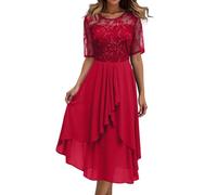 OBASDFD Abito da donna casual con stampa floreale in chiffon, a maniche corte, vestibilità larga, da sera, Rosso, 3XL