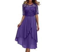 OBASDFD Abito da donna casual con stampa floreale in chiffon, a maniche corte, vestibilità larga, da sera, Viola, S