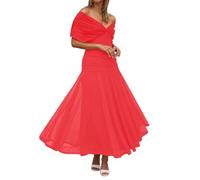OBASDFD Abito da donna con scollo a V, in chiffon, imbottito, aderente, da sera, per vacanze, Rosso, L