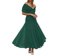 OBASDFD Abito da donna con scollo a V, in chiffon, imbottito, aderente, da sera, per vacanze, Verde, 3XL