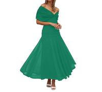 OBASDFD Abito da donna con scollo a V, in chiffon, imbottito, aderente, da sera, per vacanze, Verde chiaro, M