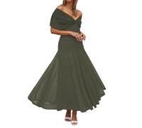 OBASDFD Abito da donna con scollo a V, in chiffon, imbottito, aderente, da sera, per vacanze, Verde militare, 3XL