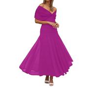 OBASDFD Abito da donna con scollo a V, in chiffon, imbottito, aderente, da sera, per vacanze, Viola, L