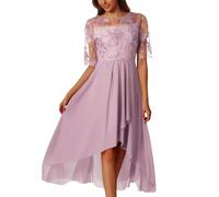OBASDFD Abito da Donna in Chiffon di Pizzo Ricamato Lunghezza tè(XL)