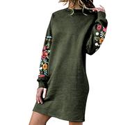 OBASDFD Abito da Donna Lungo con Maniche Lunghe in Felpa Invernale Ricamo Floreale(Red,M)