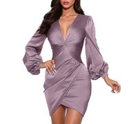 OBASDFD Abito da donna plissettato formale aderente con cerniera abito da laurea elegante cocktail party matrimonio gonna midi, Viola, L