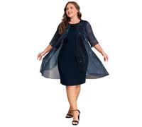 OBASDFD Abito da donna, taglie forti, elegante, casual, in rete, maniche multistrato, per feste, cocktail, serate, midi, Marina Militare, 3XL